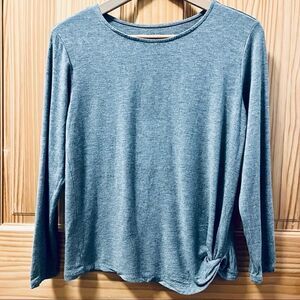 Rumi + Ryder grey super soft long sleeve knit twist tie hem shirt top sz 12 14